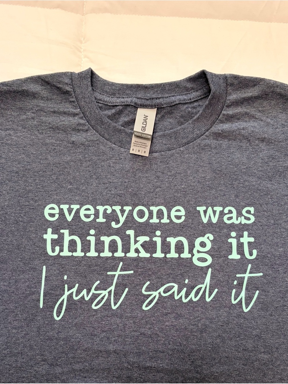 Gildan Heather Navy Tee with Mint Green Script Graphic